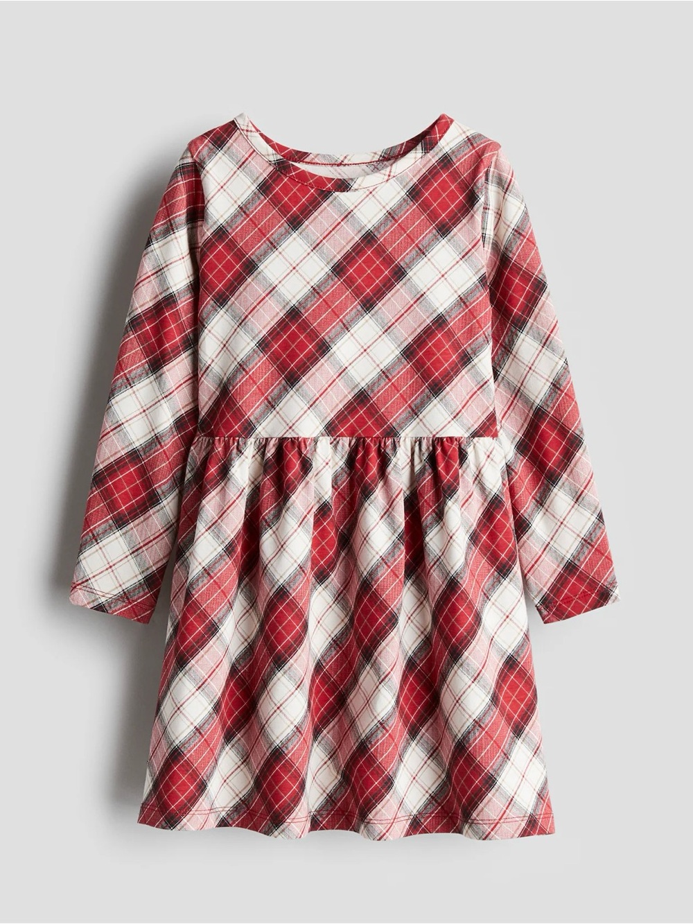 H&M Red and White Plaid Long Sleeve Gathered Waist Dress | 8-10Y